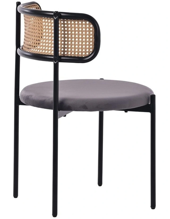 Set of 4 Dining Chairs, 4PCS Cane-Style Rattan Backrest, Velvet Upholstered Seat, Grey image 6