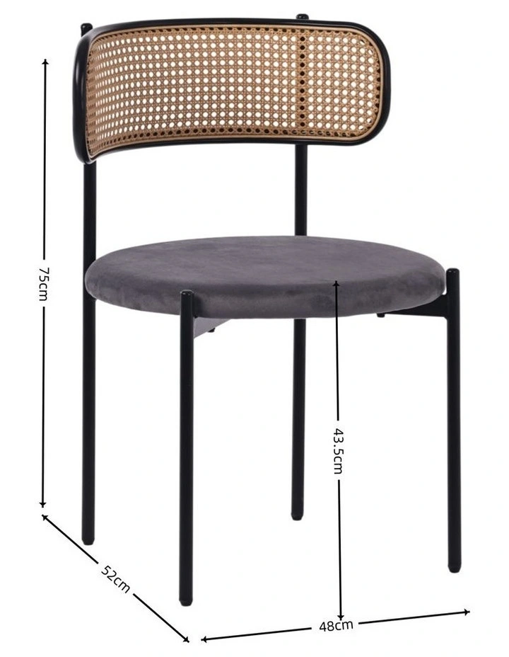 Set of 4 Dining Chairs, 4PCS Cane-Style Rattan Backrest, Velvet Upholstered Seat, Grey image 7