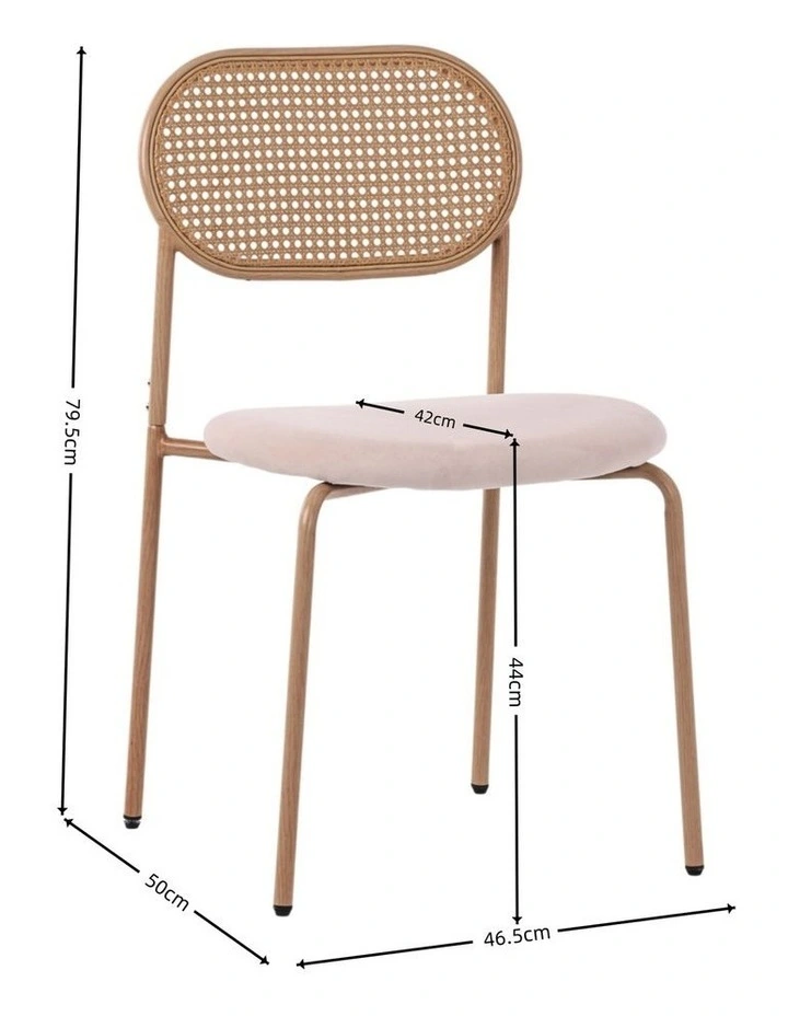 Set of 4 Dining Chairs, 4pcs Metal Frame Chairs with Rattan Backrest and Upholstered Seats, Beige image 4