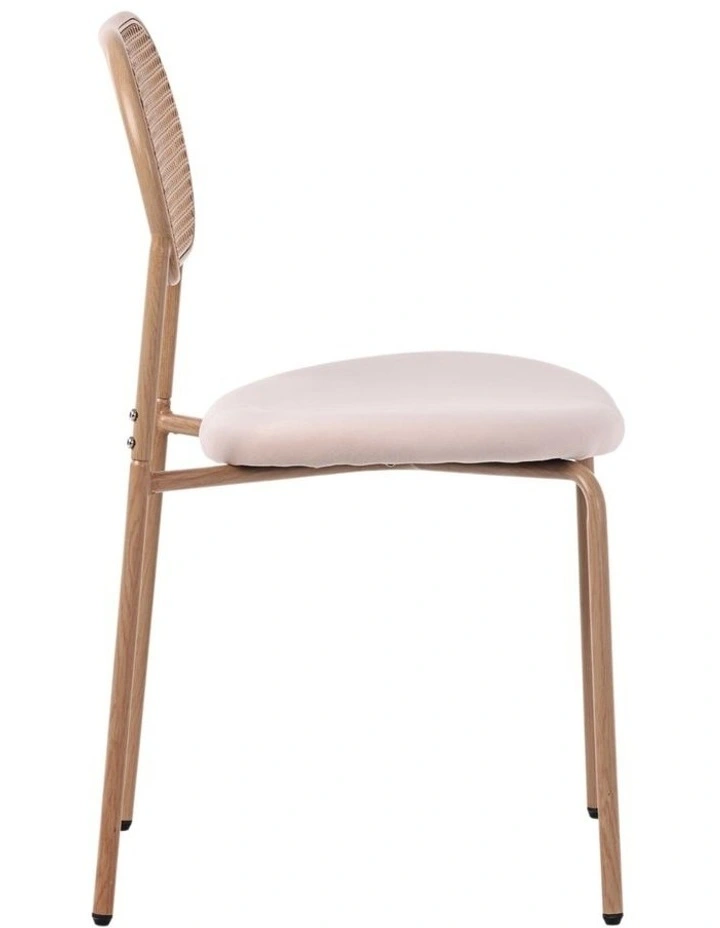 Set of 4 Dining Chairs, 4pcs Metal Frame Chairs with Rattan Backrest and Upholstered Seats, Beige image 5