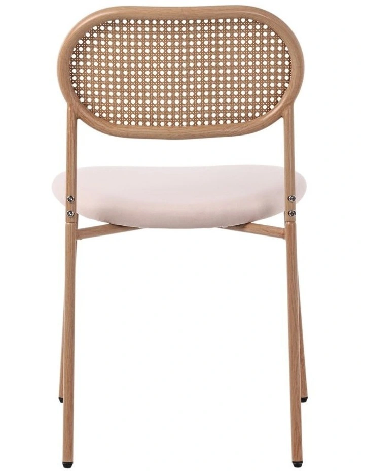 Set of 4 Dining Chairs, 4pcs Metal Frame Chairs with Rattan Backrest and Upholstered Seats, Beige image 6