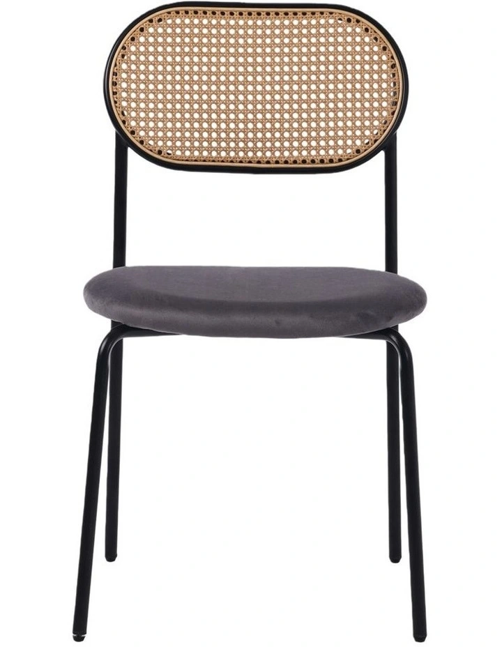 Set of 4 Dining Chairs, 4pcs Metal Frame Chairs with Rattan Backrest and Upholstered Seats, Grey image 3