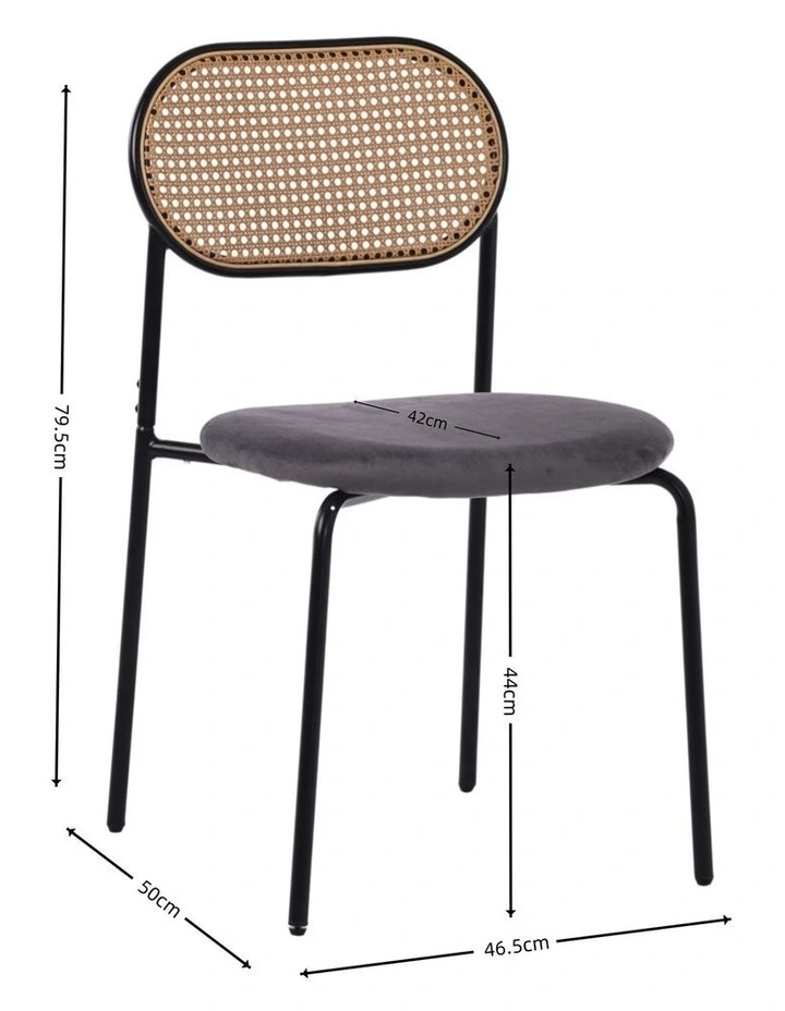 Set of 4 Dining Chairs, 4pcs Metal Frame Chairs with Rattan Backrest and Upholstered Seats, Grey image 4