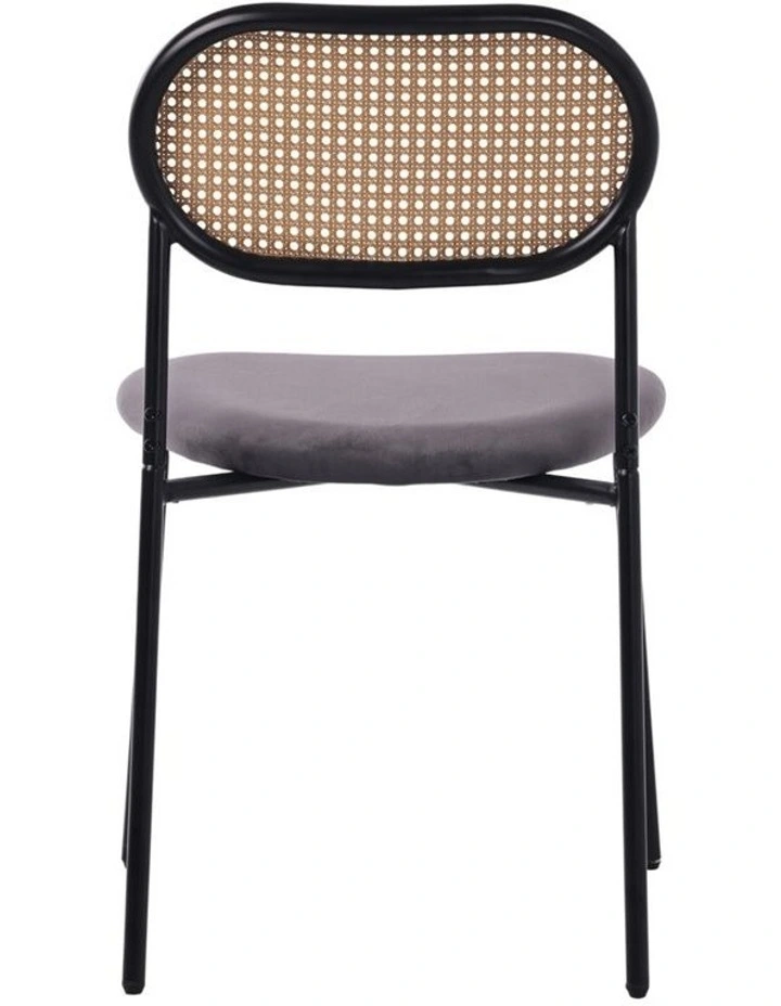 Set of 4 Dining Chairs, 4pcs Metal Frame Chairs with Rattan Backrest and Upholstered Seats, Grey image 6