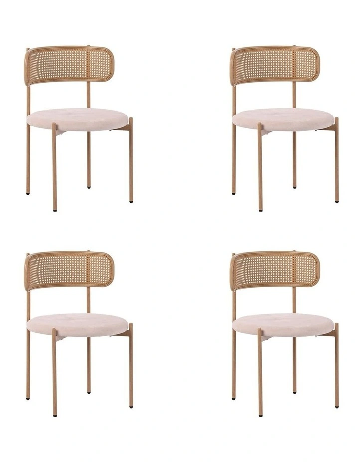 Set of 4 Dining Chairs, 4PCS Cane-Style Rattan Backrest, Velvet Upholstered Seat, Beige image 1
