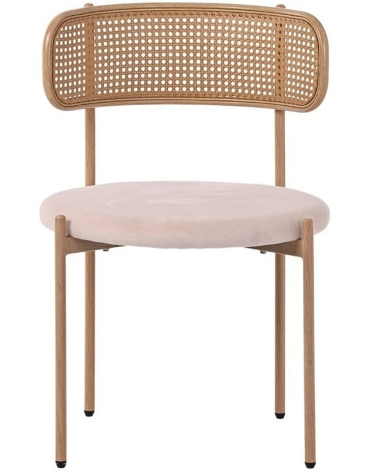 Set of 4 Dining Chairs, 4PCS Cane-Style Rattan Backrest, Velvet Upholstered Seat, Beige image 4