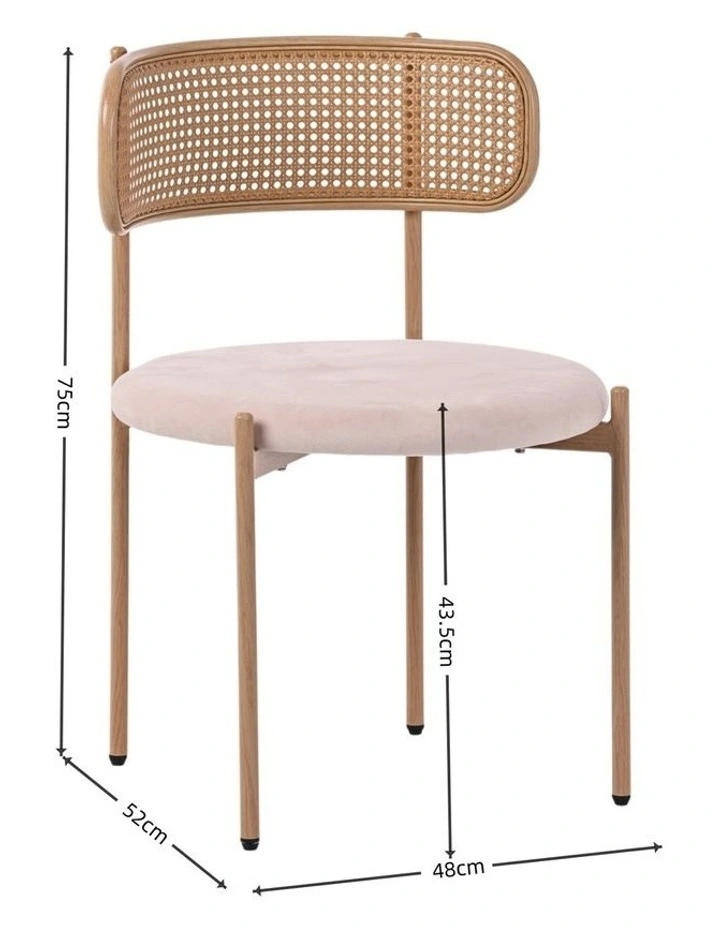 Set of 4 Dining Chairs, 4PCS Cane-Style Rattan Backrest, Velvet Upholstered Seat, Beige image 5