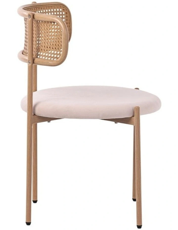 Set of 4 Dining Chairs, 4PCS Cane-Style Rattan Backrest, Velvet Upholstered Seat, Beige image 6