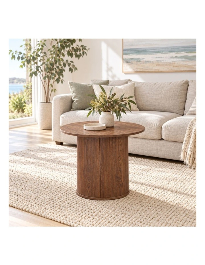 Round Coffee Table, 60 x H50 cm, Light Walnut Wood-Grain Pedestal Coffee Table, Modern Small Coffee image 3