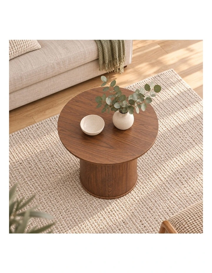 Round Coffee Table, 60 x H50 cm, Light Walnut Wood-Grain Pedestal Coffee Table, Modern Small Coffee image 4