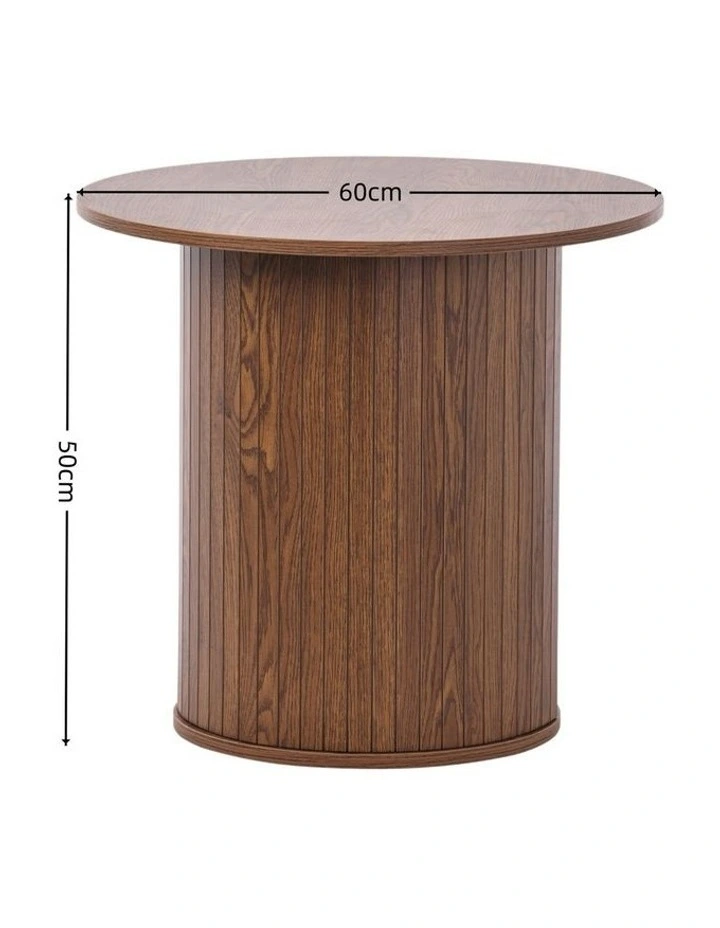 Round Coffee Table, 60 x H50 cm, Light Walnut Wood-Grain Pedestal Coffee Table, Modern Small Coffee image 7