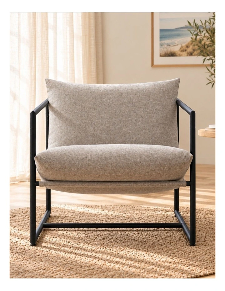 Aidan Armchair Sling Accent Chair in Oatmeal Beige image 2