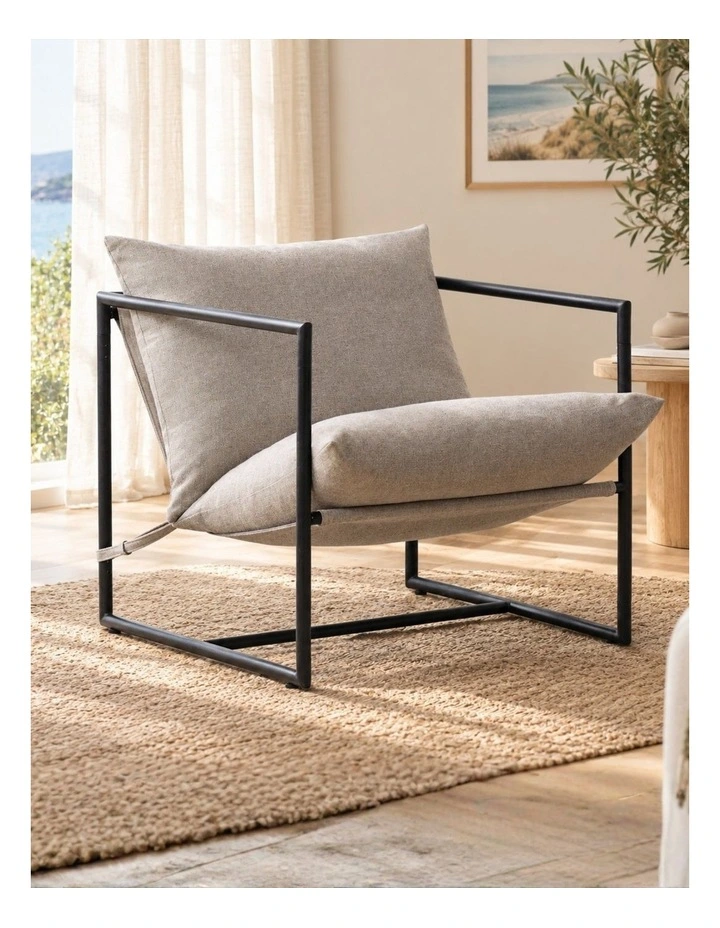 Aidan Armchair Sling Accent Chair in Oatmeal Beige image 3