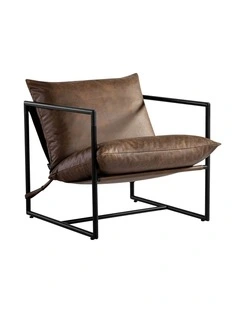 Aidan Armchair Sling Accent Chair in Faux Leather Brown Cognac
