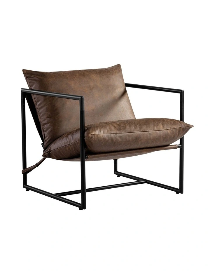 Aidan Armchair Sling Accent Chair in Faux Leather Brown Cognac image 1