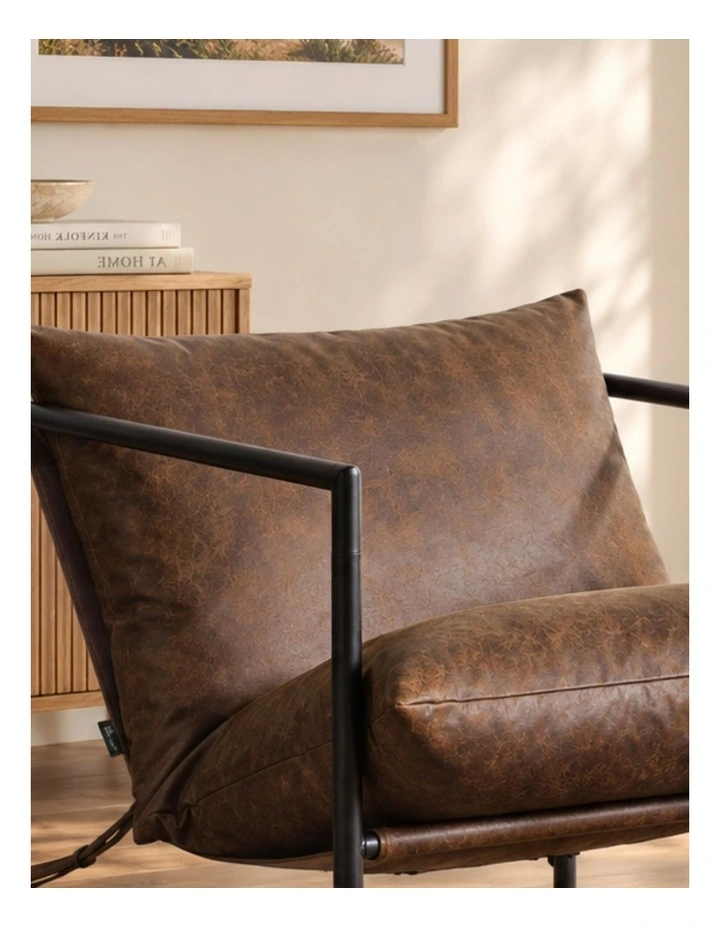 Aidan Armchair Sling Accent Chair in Faux Leather Brown Cognac image 2