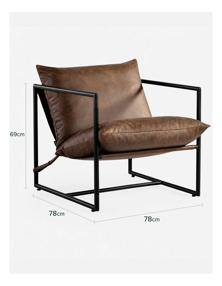 Aidan Armchair Sling Accent Chair in Faux Leather Brown Cognac image 6