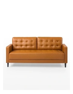 Benton Mid-Century 3 Seater Faux Leather Sofa in Cognac