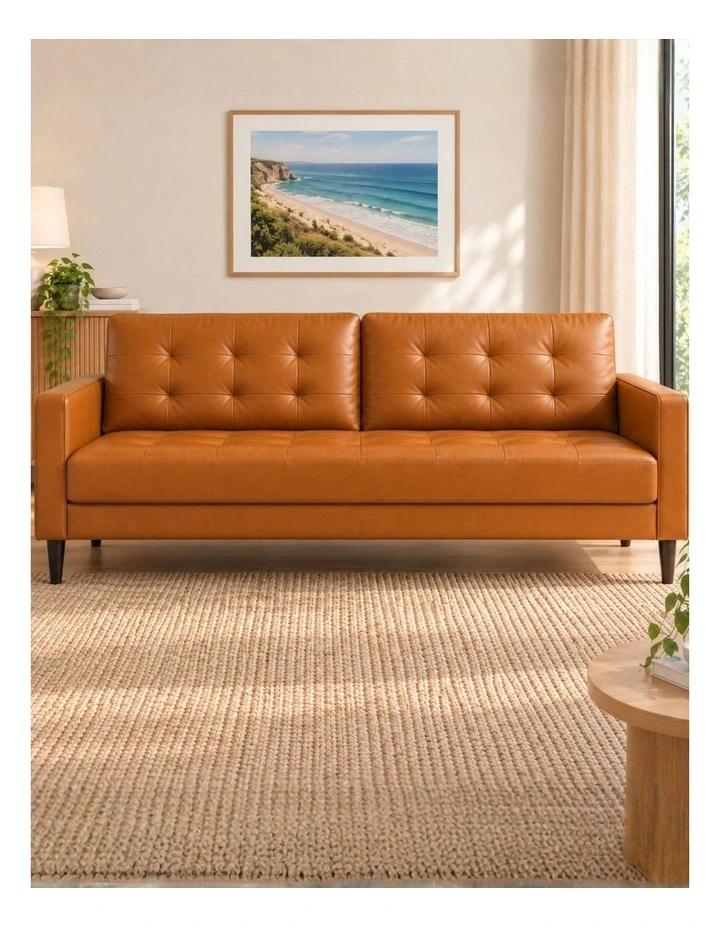Benton Mid-Century 3 Seater Faux Leather Sofa in Cognac image 2