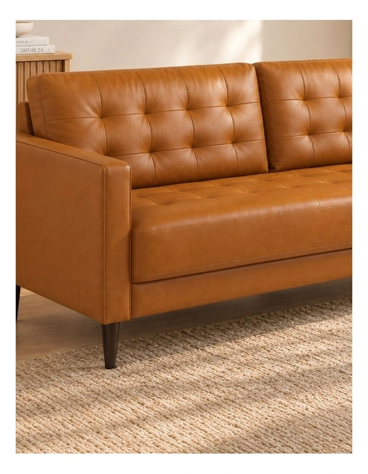 Benton Mid-Century 3 Seater Faux Leather Sofa in Cognac image 3