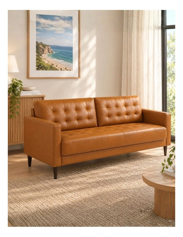 Benton Mid-Century 3 Seater Faux Leather Sofa in Cognac image 4