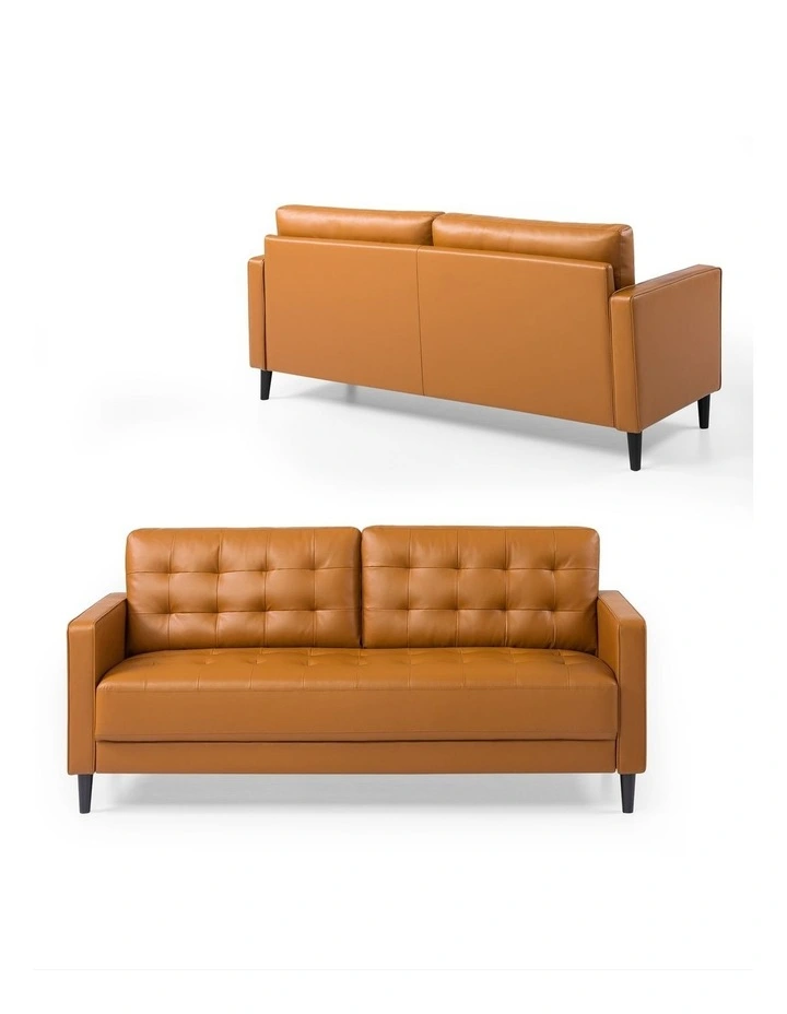 Benton Mid-Century 3 Seater Faux Leather Sofa in Cognac image 6
