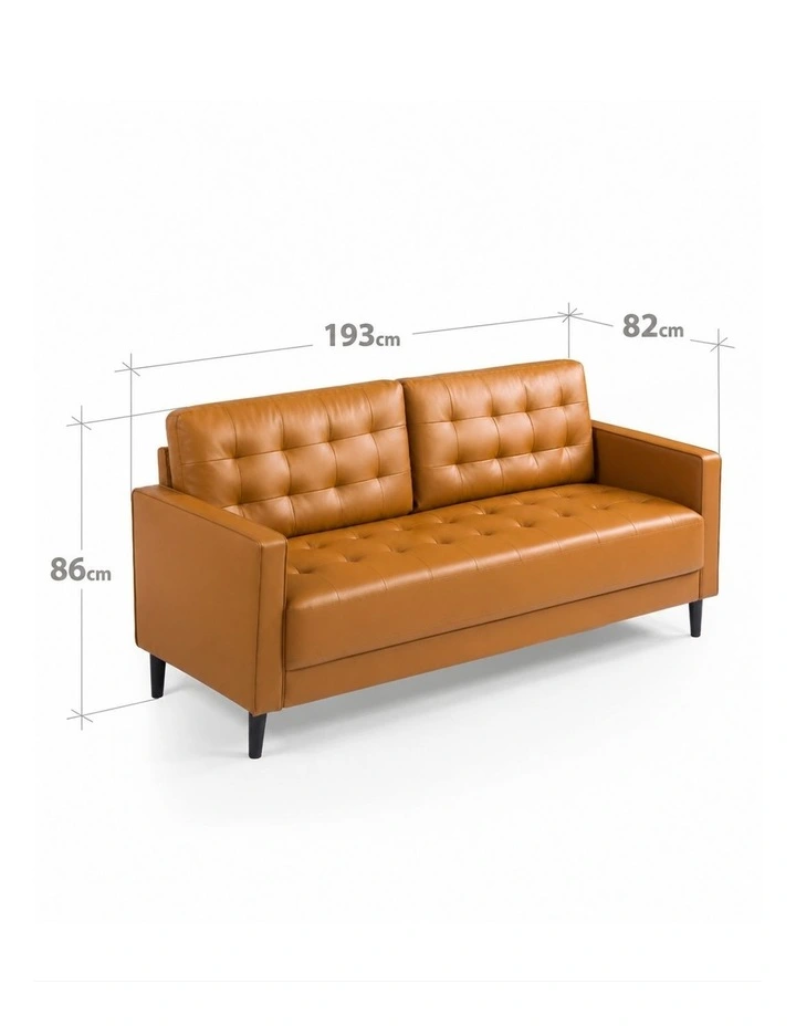 Benton Mid-Century 3 Seater Faux Leather Sofa in Cognac image 7
