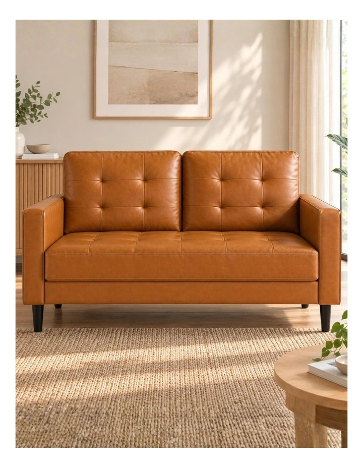 Benton Mid-Century 2 Seater Faux Leather Sofa in Cognac image 2