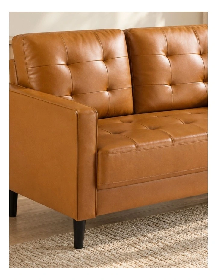 Benton Mid-Century 2 Seater Faux Leather Sofa in Cognac image 3
