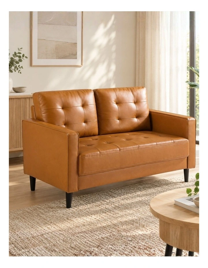 Benton Mid-Century 2 Seater Faux Leather Sofa in Cognac image 5