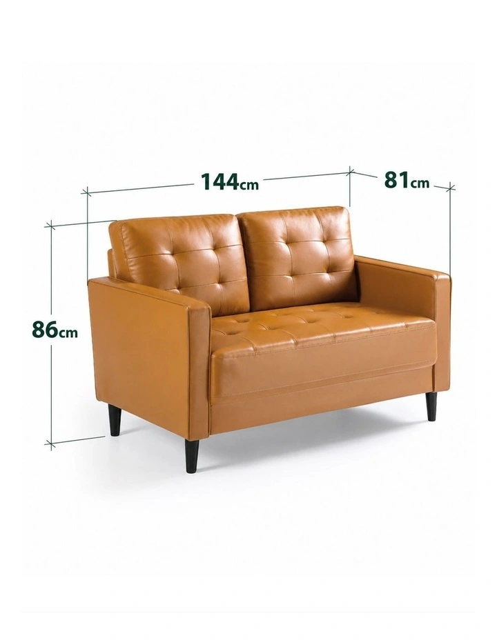 Benton Mid-Century 2 Seater Faux Leather Sofa in Cognac image 7