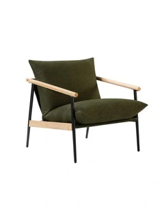 Wood and Metal Frame Armchair in Light Wood and Green Cushion