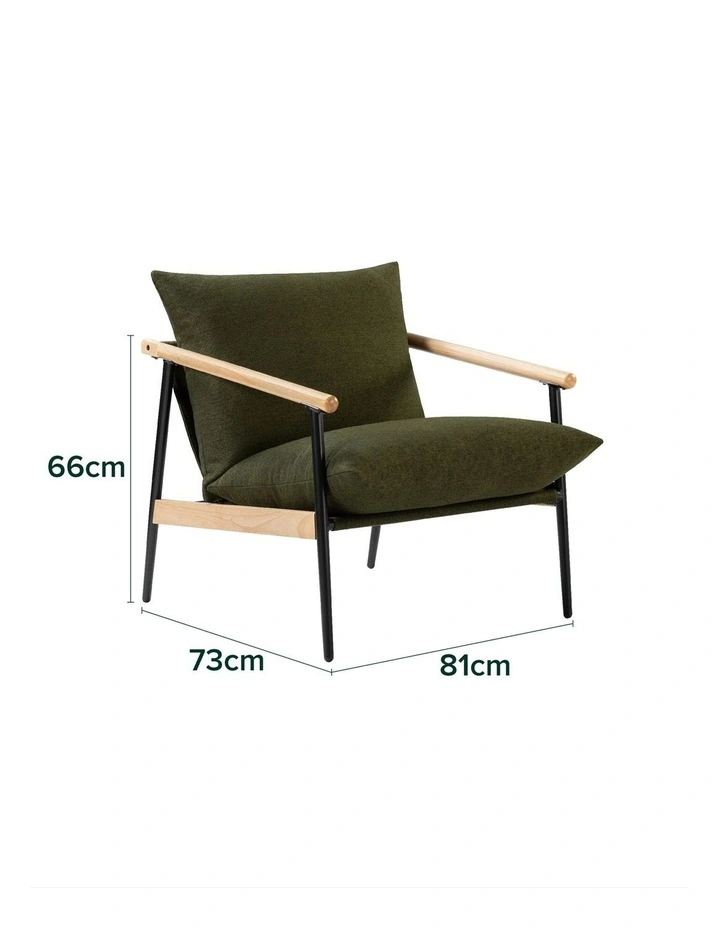 Wood and Metal Frame Armchair in Light Wood and Green Cushion image 6