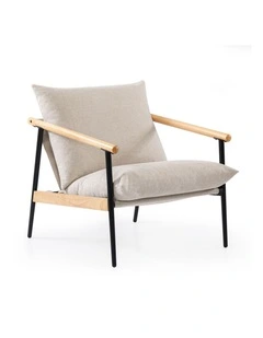 Wood and Metal Frame Armchair in Light Wood and Beige Cushion