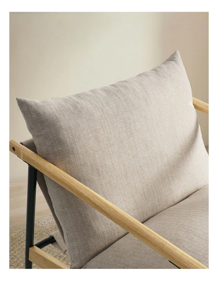 Wood and Metal Frame Armchair in Light Wood and Beige Cushion image 3