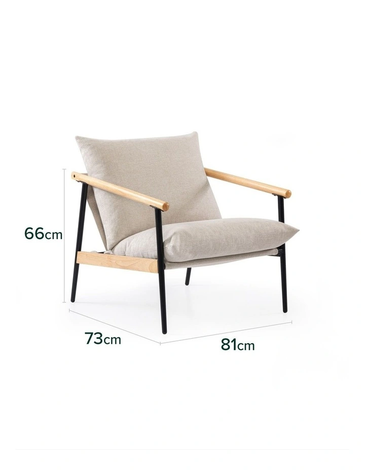 Wood and Metal Frame Armchair in Light Wood and Beige Cushion image 6