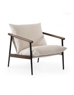 Wood and Metal Frame Armchair in Walnut and Beige Cushion