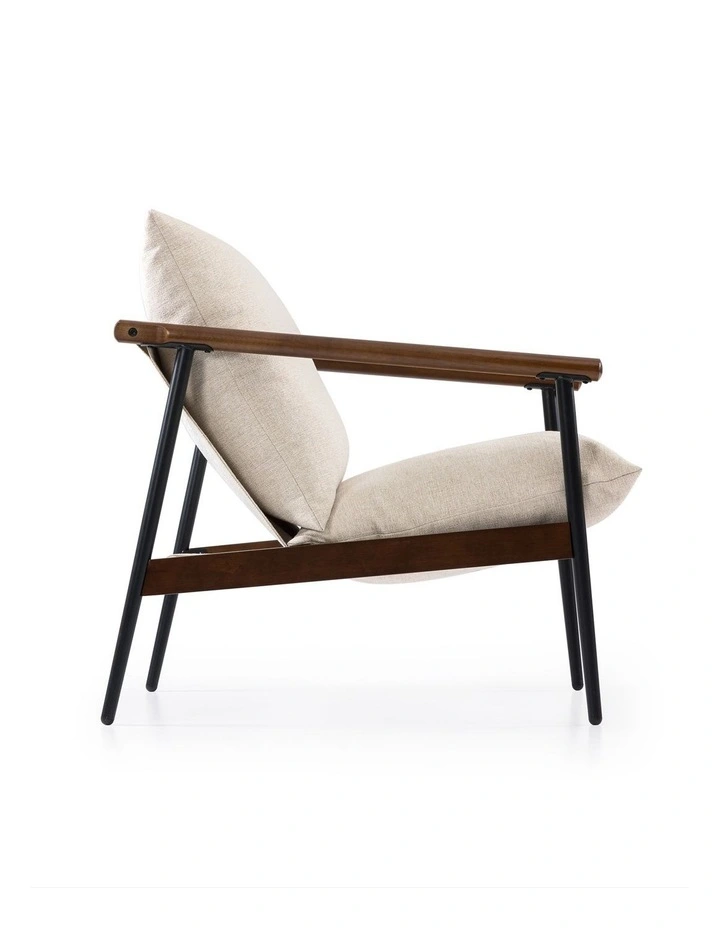 Wood and Metal Frame Armchair in Walnut and Beige Cushion image 4