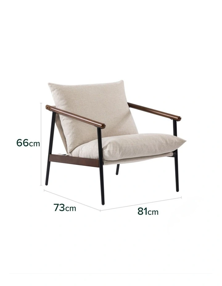 Wood and Metal Frame Armchair in Walnut and Beige Cushion image 5