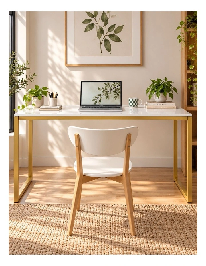 Soho Modern Computer Office Desk 140cm in White and Gold Frame image 2