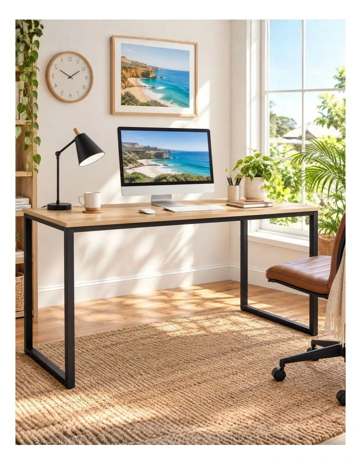 Jennifer Computer Home Office Desk 160cm in Light wood and Black Frame image 2