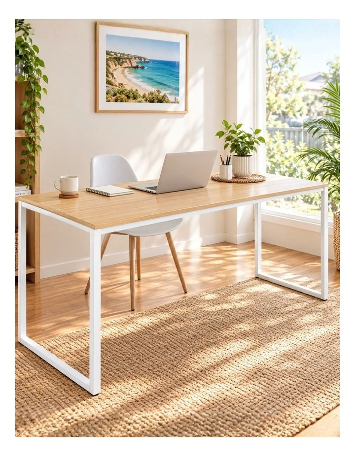 Jennifer Computer Home Office Desk 160cm in Light wood and White Frame image 2