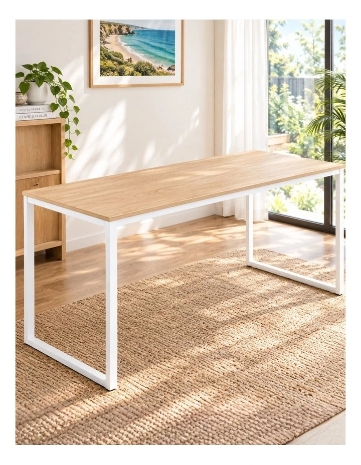 Jennifer Computer Home Office Desk 160cm in Light wood and White Frame image 3