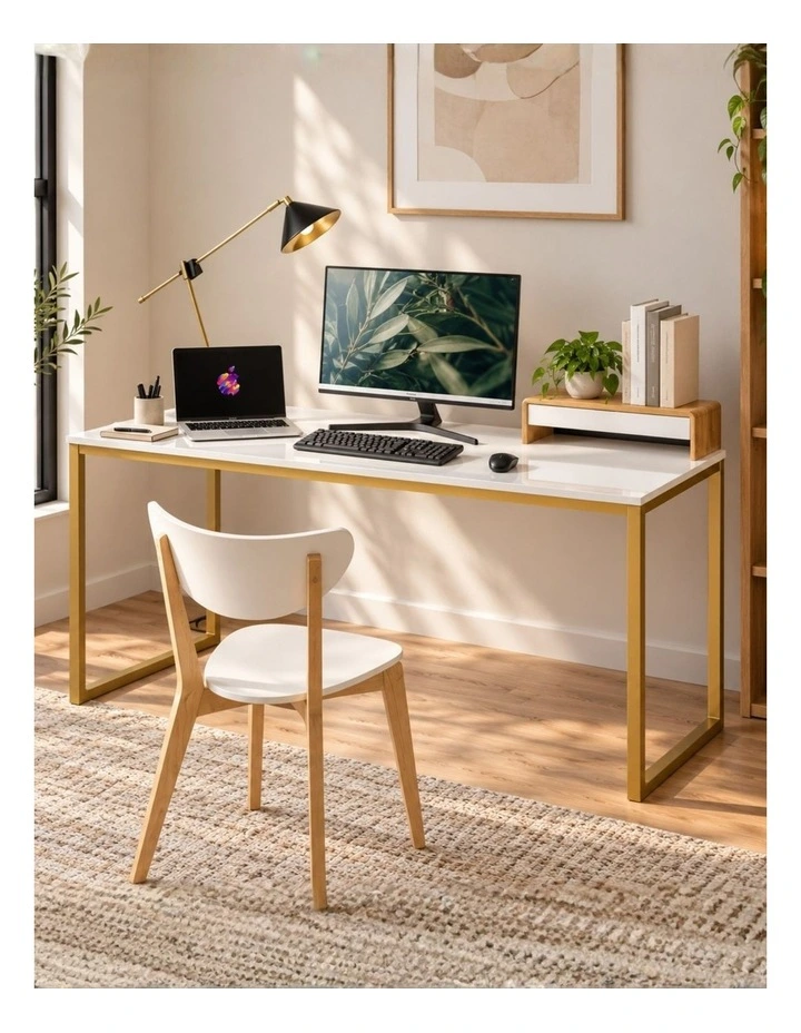 Jennifer Computer Home Office Desk 160cm in White and Gold Frame image 2