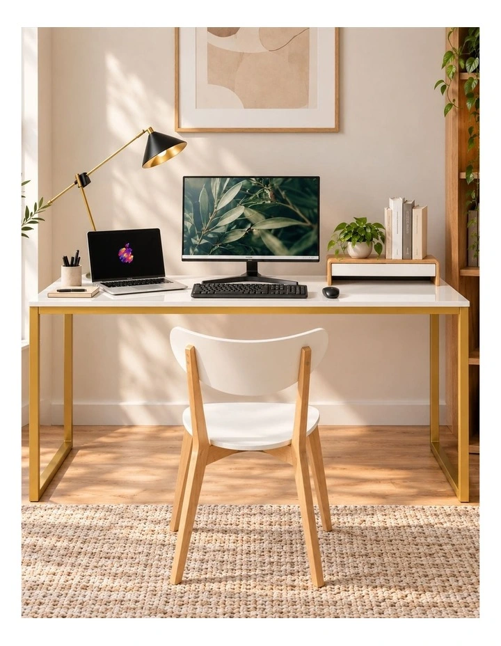 Jennifer Computer Home Office Desk 160cm in White and Gold Frame image 3