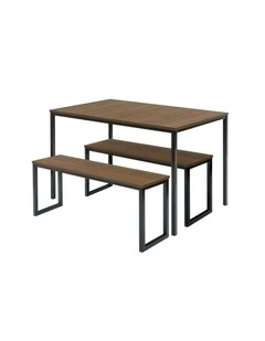 Louis Dining Set with Two Benches - Brown