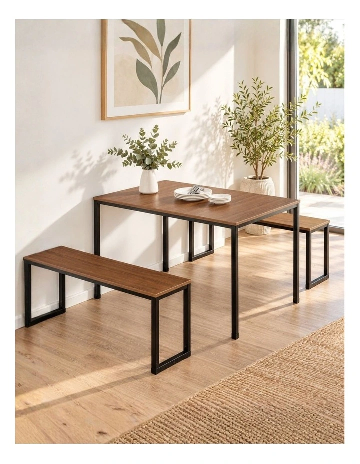 Louis Dining Set with Two Benches - Brown image 2