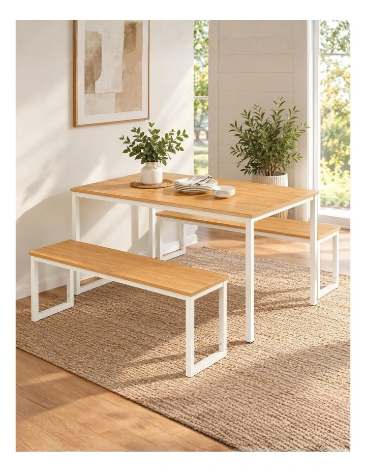 Louis Dining Set with Two Benches - White image 2