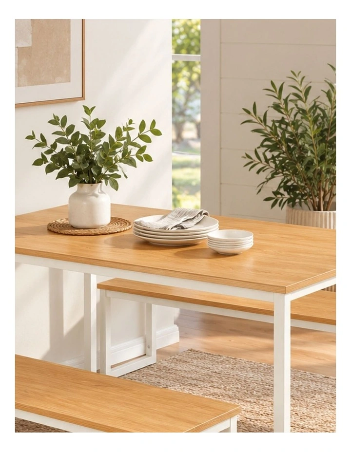 Louis Dining Set with Two Benches - White image 3