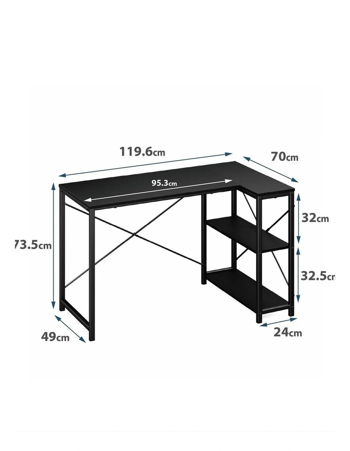 L-shape Computer Office Desk 119cm in Black image 7